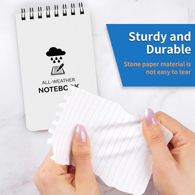 3 Pack Waterproof Notebook, 3 x 5 Pocket Notepad, All Weather Small Pocket Notebook Stone Paper, Mini Spiral Notepad Police Notepad 100 Lined Pages for Outdoor Office