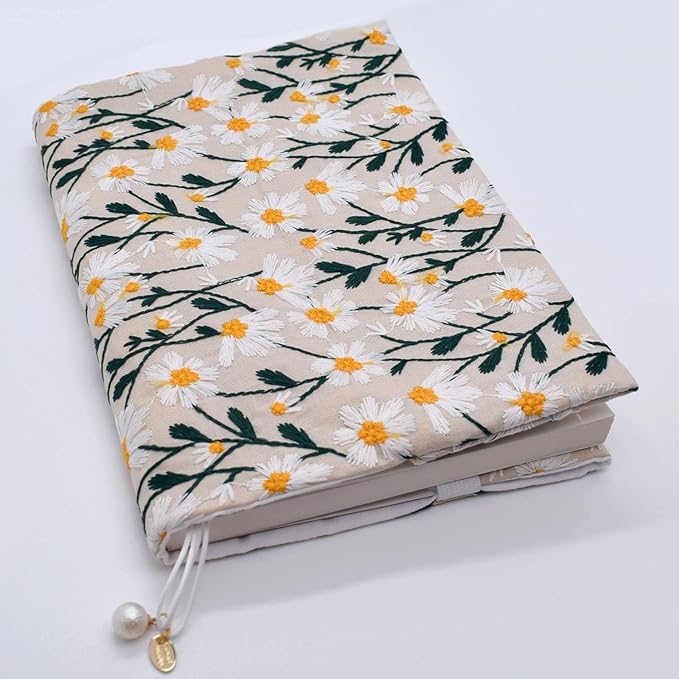 BLBMH A5 Book Covers for Paperbacks Book Cover for Privacy Fit for 5.5x8.3 inch Adjustable Book Sleeve Cover for A5 Diary Notebook Fabric Softcover Protector for Women Over 15 - Daisy 2