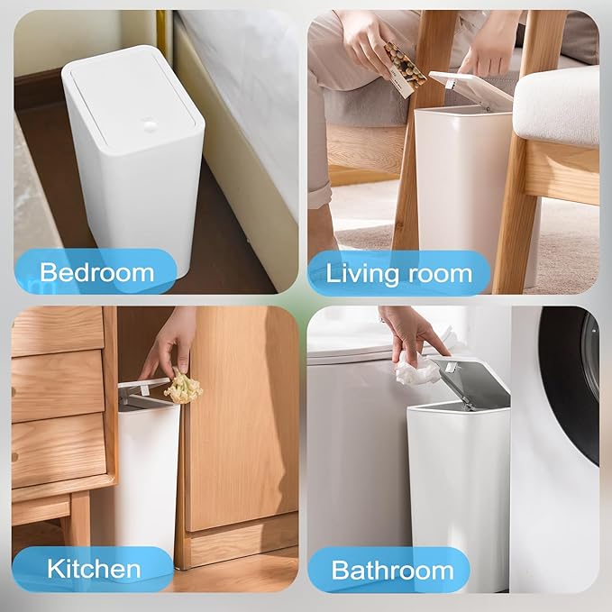 SHPMXUPW 3 Pack Bathroom Small Trash Can with Lid,10L / 2.6 Gallon Slim Garbage Bin Wastebasket with Pop-Up Lid for Bedroom, Office, Kitchen, Craft Room, Fits Under Desk/Cabinet/Sink