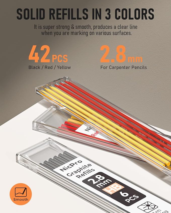Nicpro 16 Pack Mechanical Carpenter Pencil Set with 42 Refill & Carbide Scribe Tool, Construction Pencils Heavy Duty Woodworking Pencils for Architect