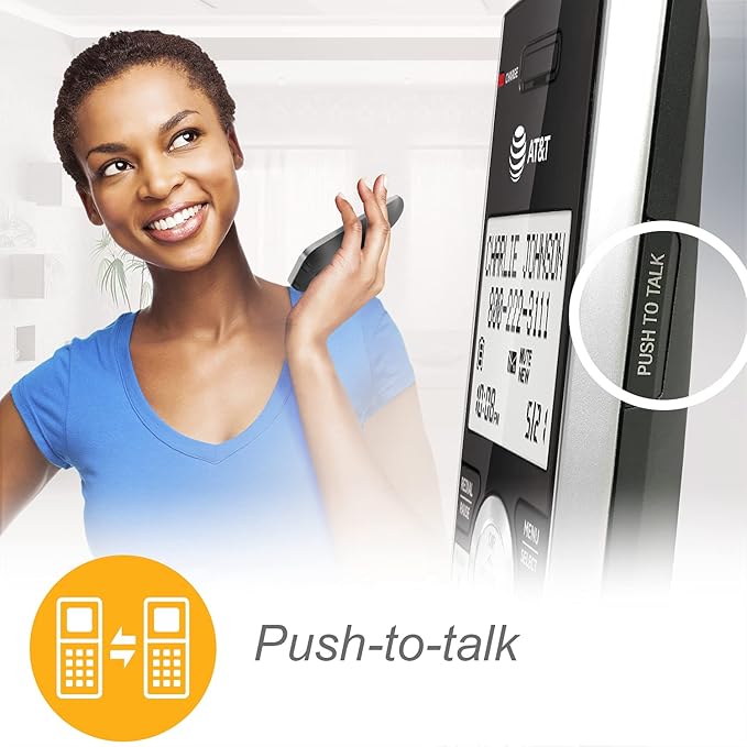 AT&T CL83107 DECT 6.0 Cordless Phone for Home with Dual Keypad Base, Answering Machine, Call Blocking, Caller ID Announcer, Intercom and Long Range, Silver/Black