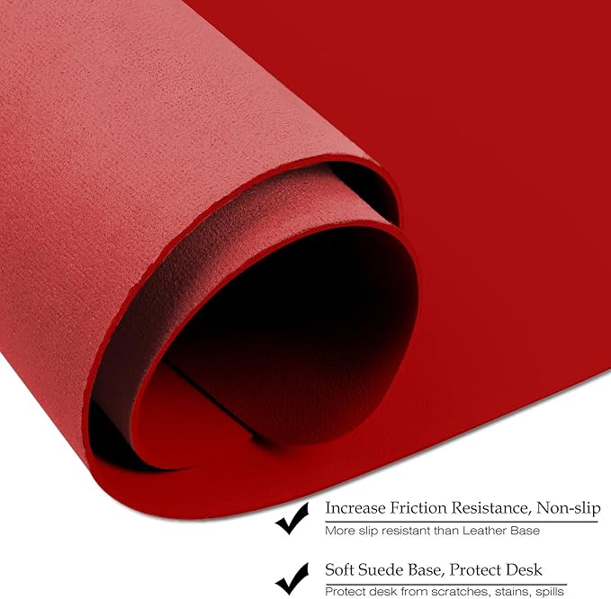 ‎Boutilon Leather Desk Pad 30" x14",Non-Slip Mouse Pad,Office Desk Mat,Waterprooft PU Leather Desk Blotter,Desk Pad Protector,Desk Writing Pad for Home Office Decor (M-Red)