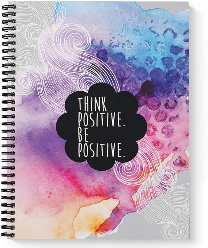 Softcover Think Positive 8.5" x 11" Motivational Spiral Notebook/Journal, 120 College Ruled Pages, Durable Gloss Laminated Cover, Black Wire-o Spiral. Made in the USA