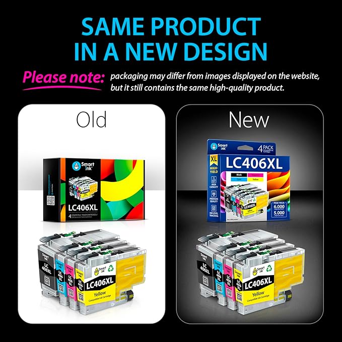 Smart Ink Compatible Ink Cartridges Replacement for Brother LC406 XL LC406XL for Brother Printer MFC-J4335DW MFC-J4535DW MFC-J5855DW MFC-J6555DW MFC-J4345DW XL (4 Pack, Black, Cyan, Magenta, Yellow)
