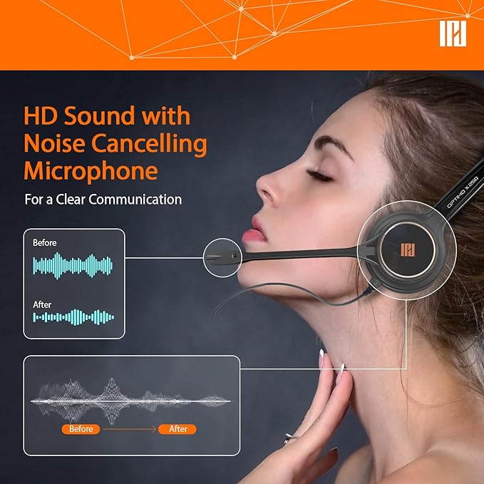 IPD IPH-255 Phone Headset with Noise Cancelling Microhone for Office and Call Center- Comapatible with Polycom VVX,Aastra,Avaya Digital, Nortel, Samsung,Mitel landline Phones