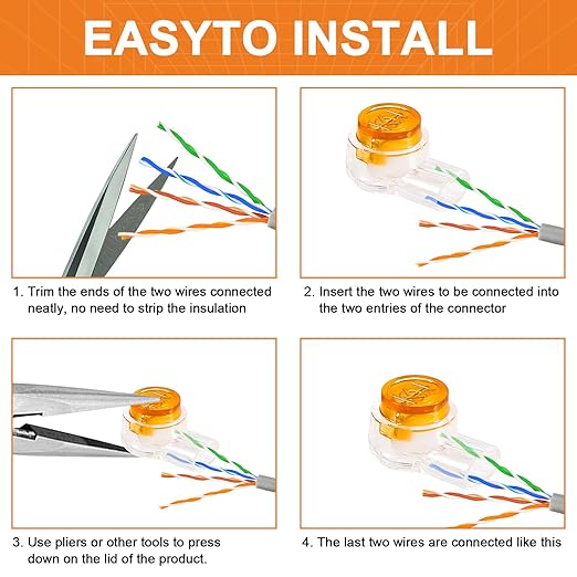 200pcs K1 Telephone Wire Splice Connector Waterproof UY Gel Filled Wire Button Connector Orange Clear Phone Splice Network Cable Terminals