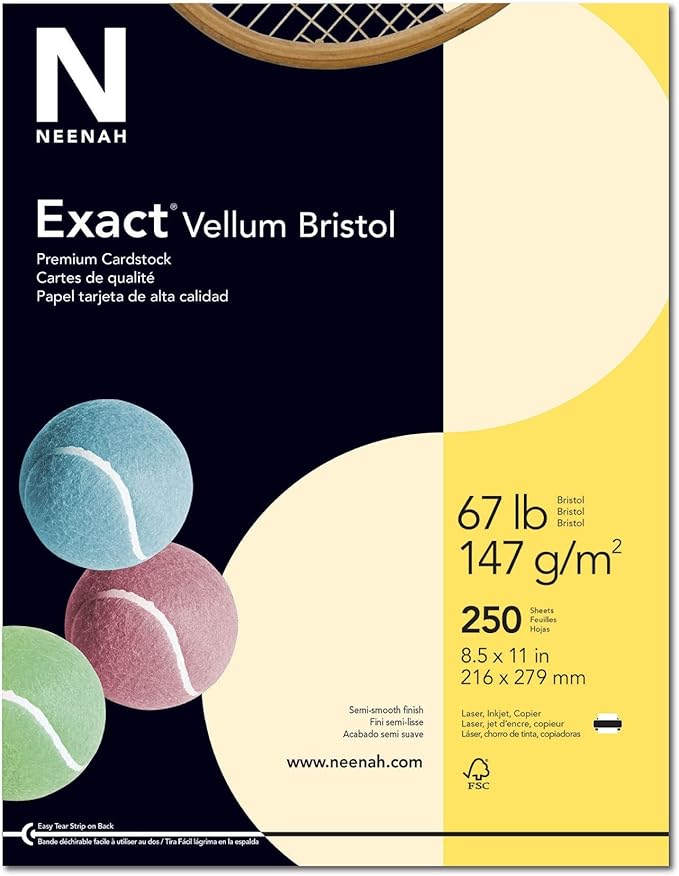 Neenah Exact Vellum Bristol Cardstock, 8.5" x 11", 67 lb/147 GSM, Ivory, 250 Sheets (81368)