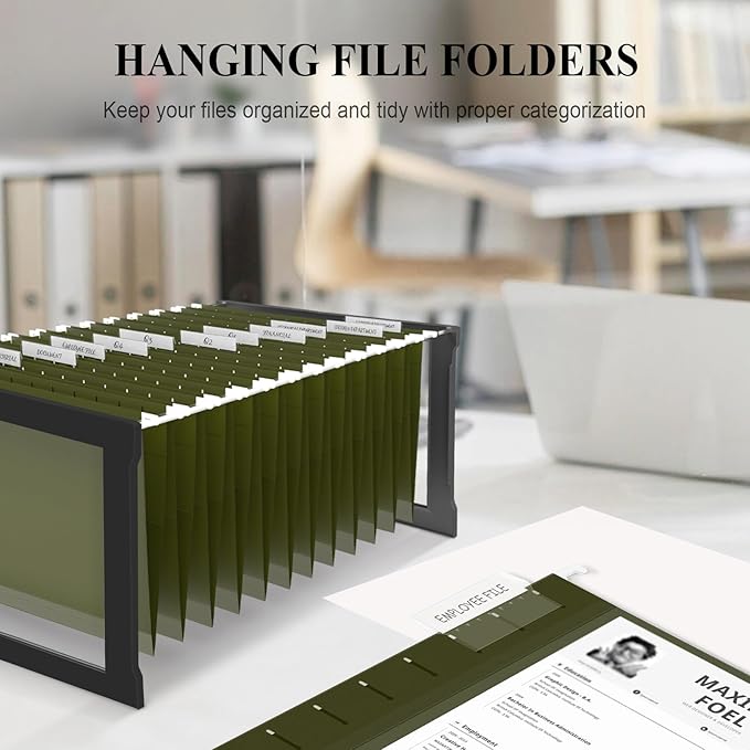 ViVin Hanging File Folders, 1/5-Cut Adjustable Tabs with 48 Per Box, 1 Inch Expansion, 48 Pack Letter Size Hanging File Folders, Designed for Office Home School Filing Cabinet(Green)