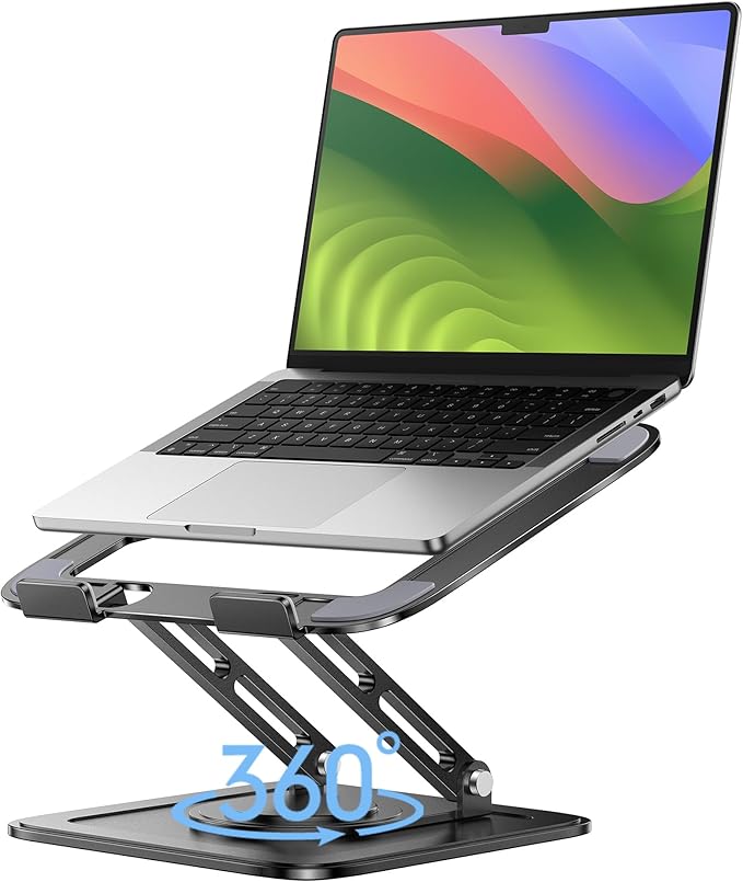 Adjustable Laptop Stand, Computer stand with 360 Rotating Base, Ergonomic Laptop Riser for Desk Foldable Laptop Mount Protable Computer Stand for Laptop Fits with MacBook Pro Air (10-16") - Black
