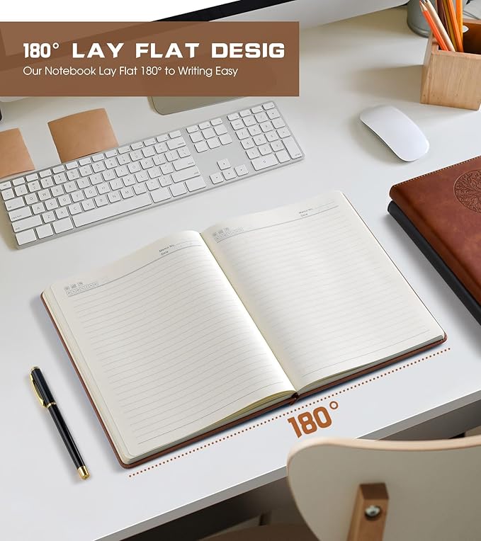 Lined Journal Notebook for Women Men,256 Pages A4 Large Hardcover Leather Journals for Writing,Travel,Business,Work,School,College Ruled Notebooks for Note Taking,Diary Notepad 8.6"×11" (Brown)