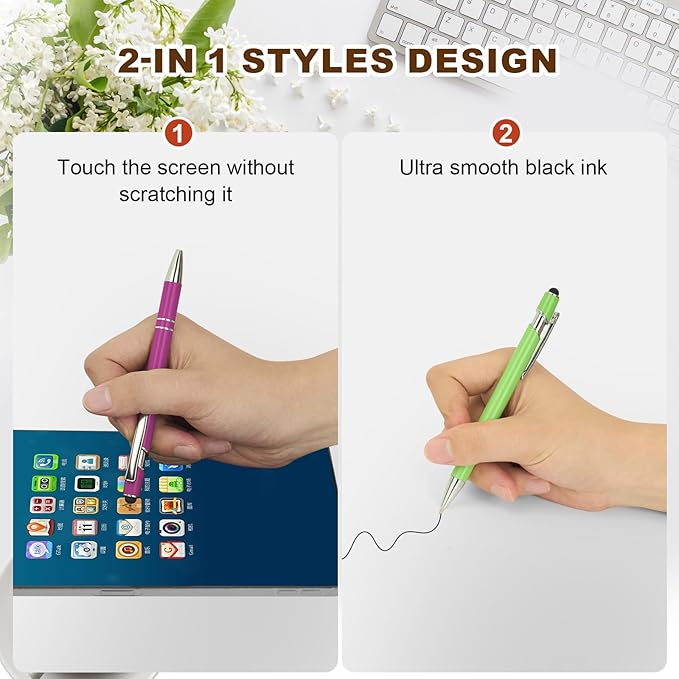 Personalized Pens 50pcs with Stylus Custom Ballpoint Pens in Bulk Engraved with Logo Text Personalized Bulk Black Ink for Office College Business
