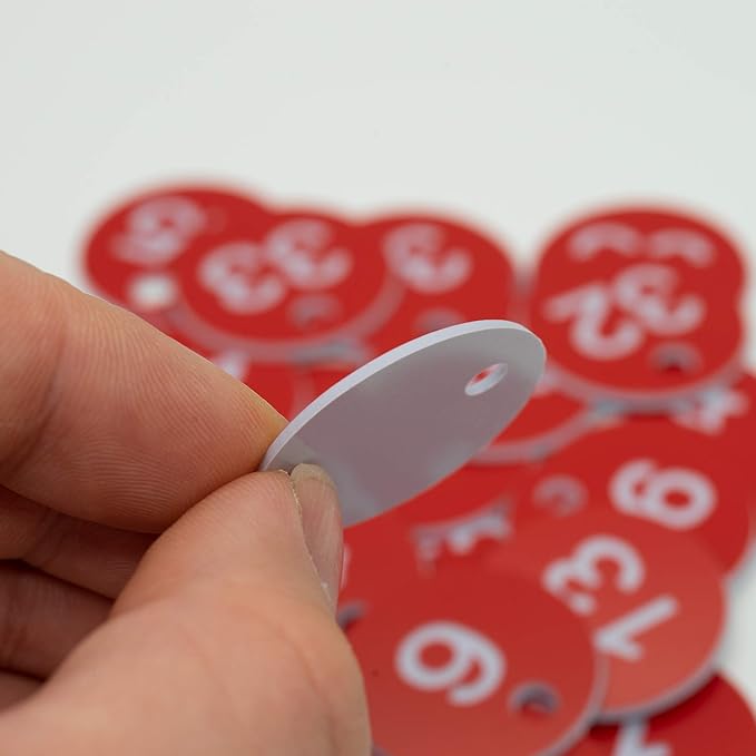 StayMax Plastic ID Number Tags Engraved Tags Key Tags Without Key Rings (101-200, Red)