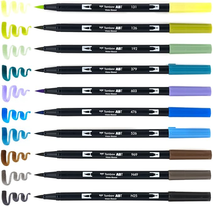 Tombow 56169 Dual Brush Pen Art Markers, Landscape, 10-Pack. Blendable, Brush and Fine Tip Markers