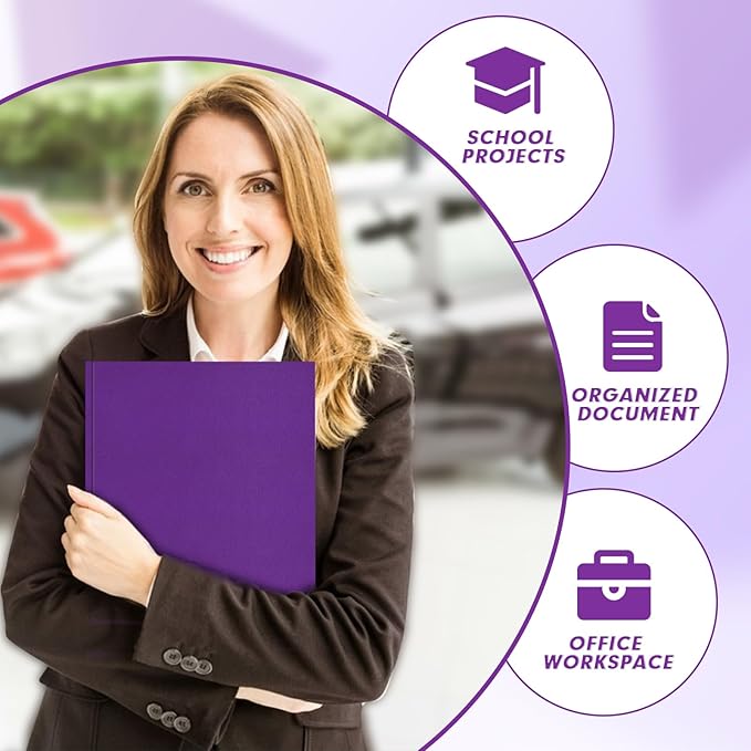 Two Pocket Folders, PANDRI 60 Pack Two Pocket Folders with Prongs, 3 Prong Folders Designed for Office and Classroom, Letter Size Purple