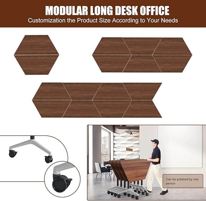 Conference Table, Folding Conference Desk Modern White, Seminar Table with Wheels, 2-10 People for Office, Meeting Break Room (6, 1915TXH, 47IN)