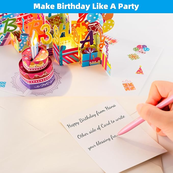 Gumry 39TH Musical Birthday PopUp Card, Blowable Colorful Light Candle 3D Cards with Song, Applause Cheers Sound, Greeting Cards Birthday Gifts Decorations for Women Men Turning 39 Years Old