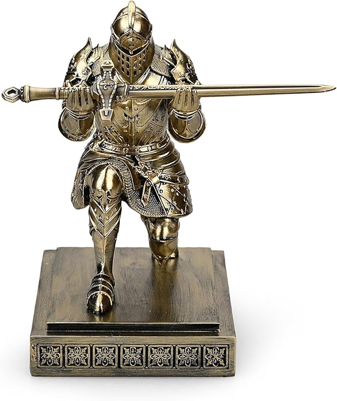 King's Guard Knight Pen Holder Pen Stand Desk Organizers and Accessories Resin Pencil Holder as Gift for Office and Home (Bronze)