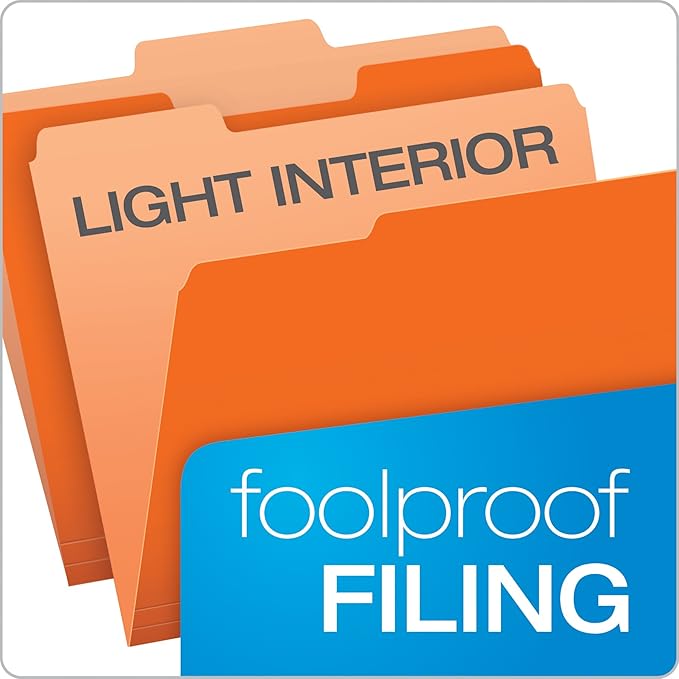 Pendaflex Two-Tone Color File Folders, Letter Size, Orange, 1/3 Cut, 100 per box (152 1/3 ORA)