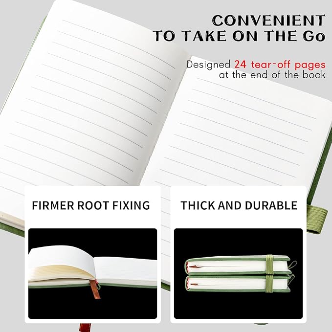 2Pack Pocket Notebook Small Notebook Journal Notebook 4 inches x 5.7 inches 200 Pages Leather Cover With Pen Holder Page Marker Ribbons(Green)