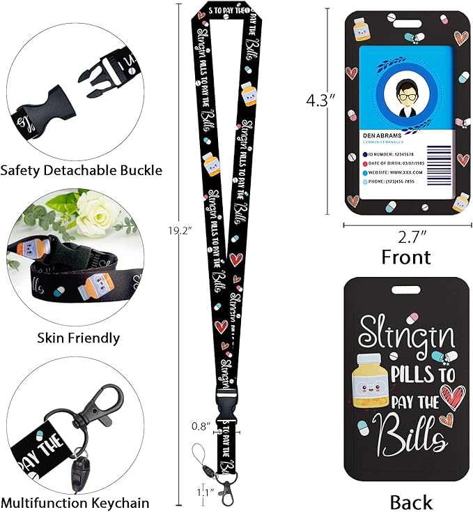 Pharmacy Pharmacist Chill Pill Lanyards for Id Badges, Cute Funny Badge Reel Heavy Duty with Carabiner Clip, Fashionable ID Badge Holder with Breakaway Lanyard, Teacher Nurse Office Christmas Gifts