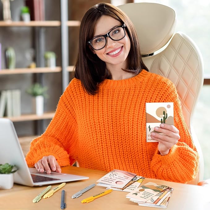 96 Set/192 Pcs Positive Affirmation Gift Set Gratitude Notebooks with Pens Small Bags Motivational Encouragement Notepads Daily Affirmations Journal for Women Stress Relief Self Care (Rainbow)