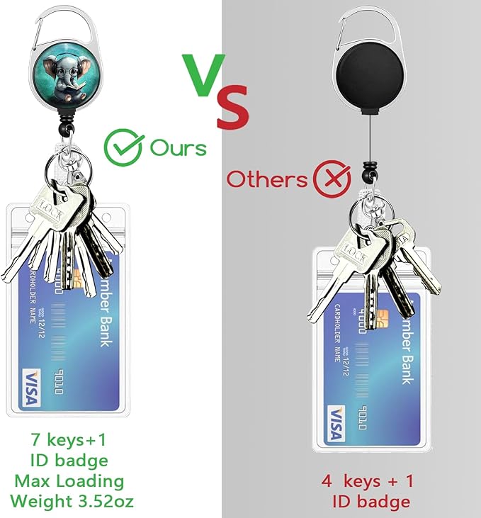 Lanyards for Id Badges, Cute Elephant Badge Holder with Retractable Heavy Duty Reel Belt Clip, Work Card Name Tag Lanyard Vertical ID Card Protector for Women Nurse Doctor Teacher Student