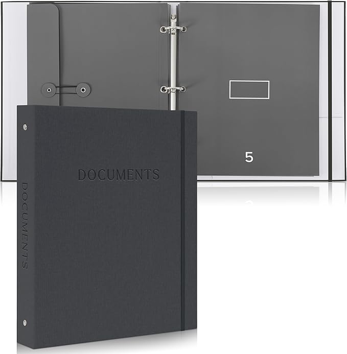 Aesthetic Document Organizer - Sturdy Linen 3-Ring Binder Safely Stores All Your Important Documents and Files in One Place - Easy to Use Expanding Storage Folder Incl. Envelopes, Pockets & Labels