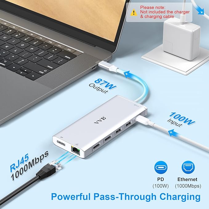 USB C Docking Station Dual Monitor for Dell/Lenovo/HP Laptop Docking Station HDMI USB C Hub Multiport Adapter Dongle Dock USB C to 2 HDMI +DisplayPort+Ethernet+4USB+2USB C+100W PD Charger+SD/TF+Audio