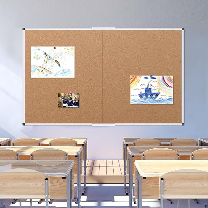 VIZ-PRO Cork Bulletin Board/Foldable Noticeboard, 36 X 24 Inches, Silver Aluminium Frame