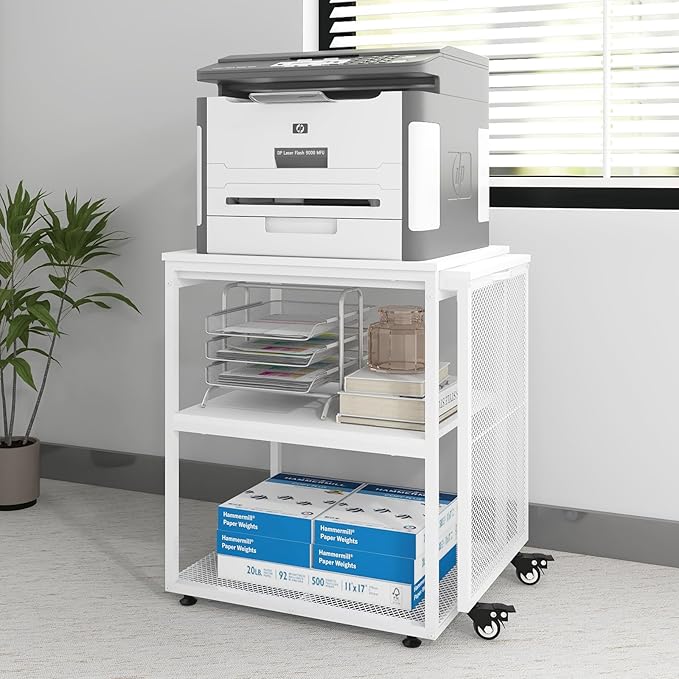 Natwind Large Printer Stand with Storage Shelves,Extendable Home Craft Table,Home Office Organization Desk, Versatile Table for Home Office, Kitchen, Study Room, Living Room (White)