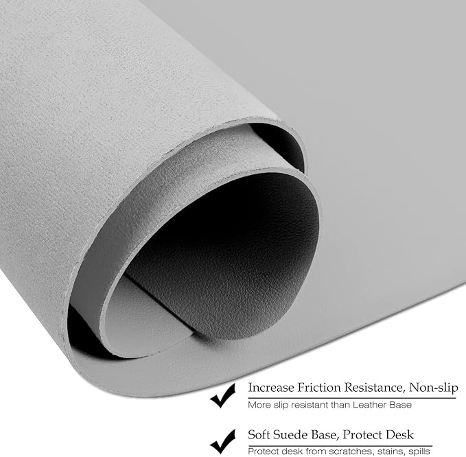 Boutilon Leather Desk Pad 47"x 24" Non-Slip Mouse Pad,Business Desk Pad,Extended Table Protector for Keyboard and Mouse,Desk Writing Pad for Office Home Working Decor (XXXL-Grey)