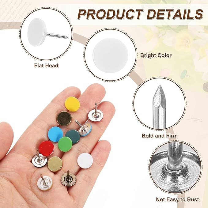 uxcell 100Pcs Upholstery Tacks, 11mmx17mm Flat Head Thumb Tack Decorative Furniture Nails Push Pins for Furniture Sofa Headboards, White