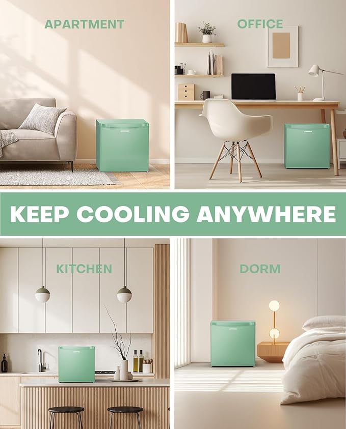 Upstreman 1.7 Cu.ft Mini Fridge with Freezer, Dorm Essentials, Adjustable Thermostat, Energy Saving, Low Noise, Single Door Compact Refrigerator for Dorm, Office, Bedroom, Mint Green-FR17