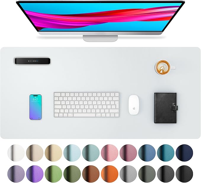 Aothia Leather Desk Pad Protector, Large Mouse Pad, Office Mat, Non-Slip PU Leather Blotter, Laptop Desk Pad, Waterproof Writing Pad for Office and Home (Barely Grey, 23.6" x 13.7")