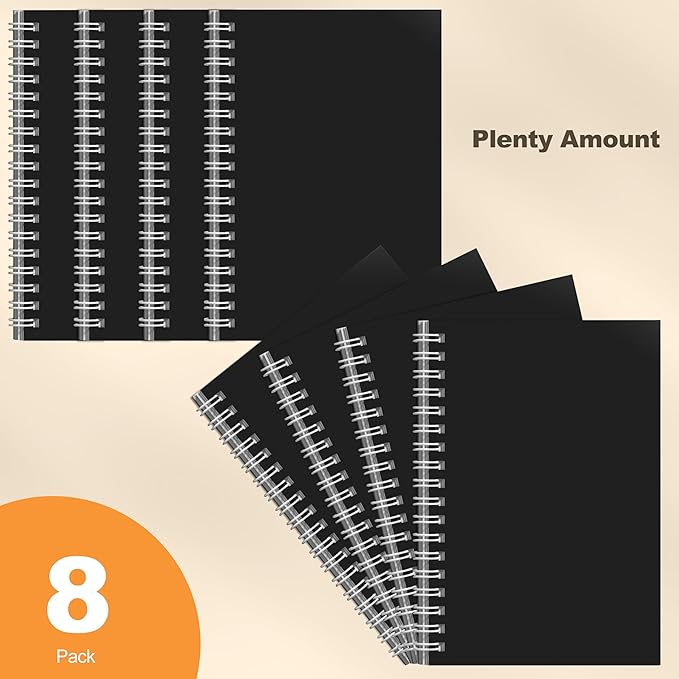 8 Pack Spiral Notebook for Work - 4" x 6" Softcover Notebooks College Ruled for Note Taking, School Supplies,400 Sheets 800 Pages Journals Black