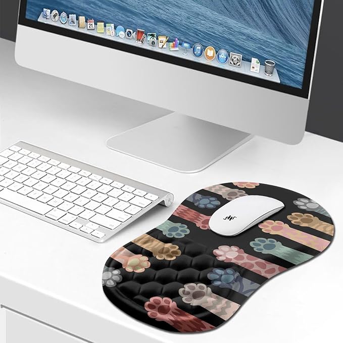 Hokafenle Ergonomic Mouse Pad Wrist Support, Wrist Rest Mousepad for Carpal Tunnel Pain Relief with Integrated Memory Foam Slope Massage Bulge (11.8x7.9 inch,Cute Cat Claw