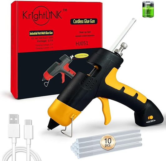 Cordless hot glue gun Kit with 10 Glue Sticks, High Temp for School Crafts DIY Arts and Quick Home Repairs (Cordless Yellow)