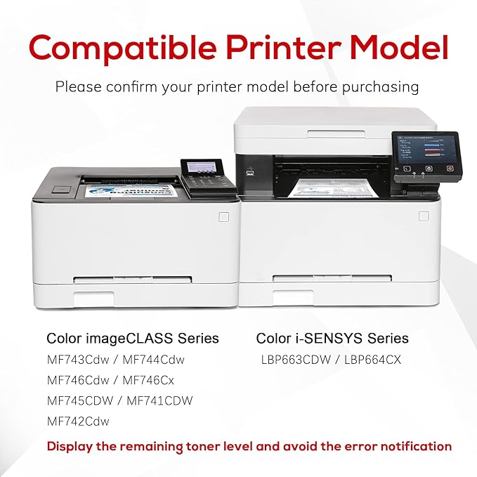 Remanufactured for Canon 055 055H with Display Capacity Chip Replacement for Canon 055 Toner Cartridge Set for Canon Color ImageClass MF743Cdw MF741Cdw MF745Cdw MF746Cdw Printer (4 Pcak)