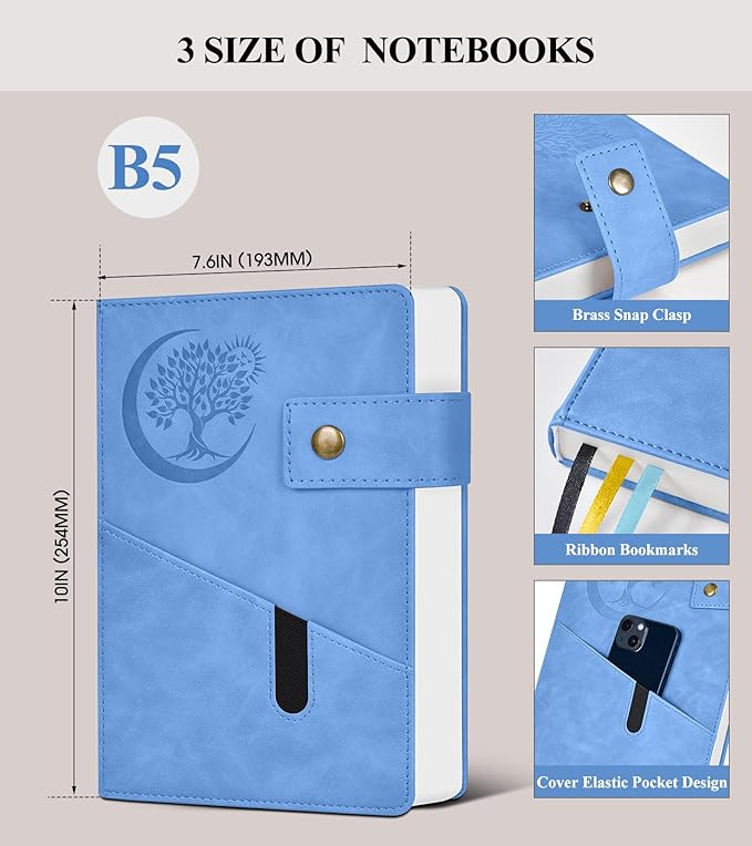 365 Page Thick Lined Journal Notebook for Men Women, B5 Large Leather Journals for Writing, Hardcover Notebooks for Work, School, Note Taking, Business, Travel Diary, College Ruled 7.6" x 10"