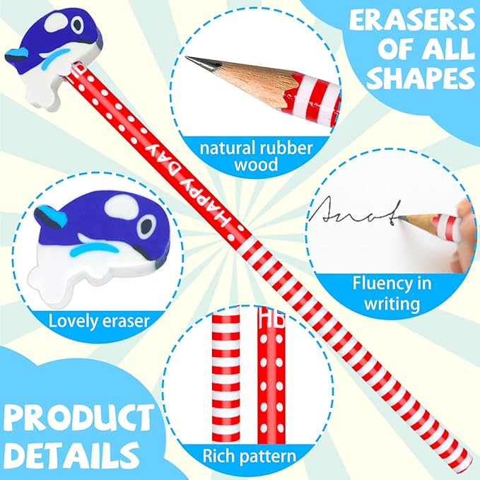 50 Pack Assorted Colorful Cartoon Animal Pencil With Erasers, Fun Pencils For Kids, Bulk Pencils With Animal Eraser Toppers,Party Favor Pencils For Kids Novelty Pencils