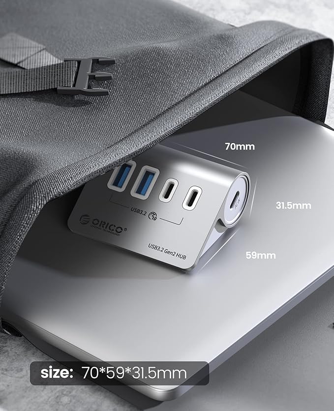 ORICO 4-Port USB 3.2 Gen 2 Hub 10Gbps with 2 USB A +2 USB C, Aluminium Hub with 1.64Ft USB-C Cable and USB-A Adapter USB Splitter for iMac, MacBooks, Mac mini