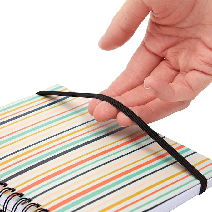 Paper Junkie 6 Pack 5x7 Spiral Notebooks with Pocket - Small Lined Journals with Elastic Closure for School, Work (6 Designs)