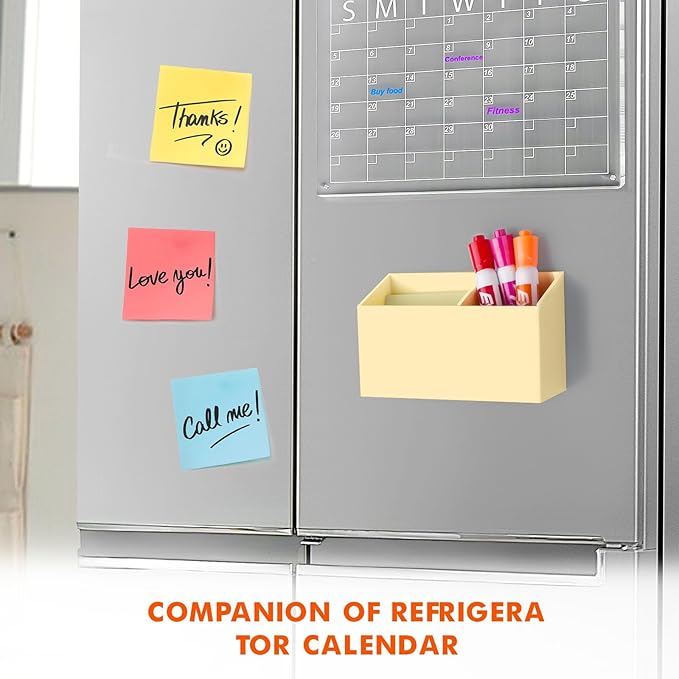 BEYGORM Magnetic Dry Erase Marker Holder for Whiteboard,Non-slip Acrylic Magnet Pen Holder for Fridge Refrigerator,Locker Organizer for Work,Locker Accessories,Pencil Cup for Desk(Beige)