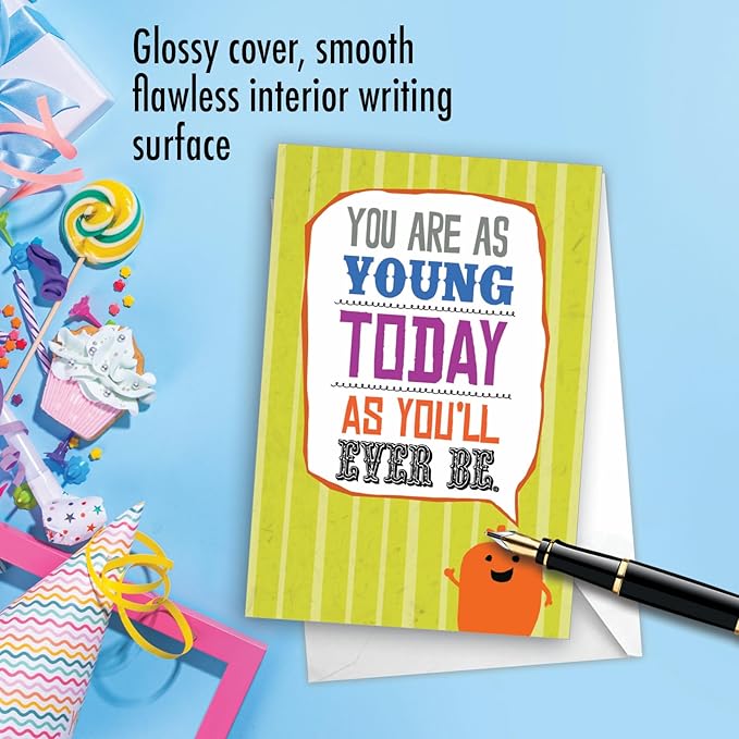 NobleWorks - 1 Funny Happy Birthday Greeting Card - Humor, Notecard Talk Bubbles - As Young Today C7190BDG
