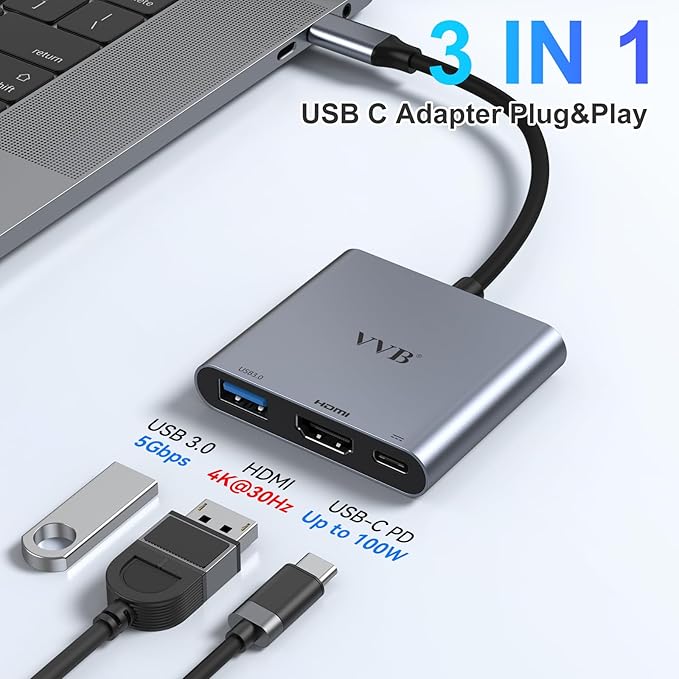 USB C to HDMI Adapter,Type C to Adapter Multiport USB-C Hub Digital AV Converter with 4K HDMI,USB3.0,USB C PD Charge Port for iPad Pro/air,MacBook Pro/air,Tablet,Switch,iPhone 15 and More USBC Device