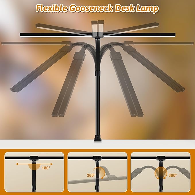Double Head LED Desk Lamp with Anti-Glare Cover Tall Desk Lamps for Home Office 24W Brightest Computer Desk Light Office Lamp for Workbench Drafting Architect Study Reading with Clamp and Base