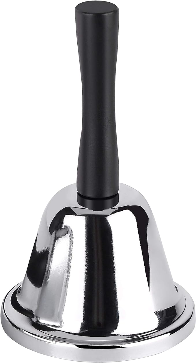 MROCO Loud Hand Bell, Silver Steel Hand Bells for Adults, Dinner Bells for Inside Classroom Bell, for Food Line, Alarm, Jingles, Ringing