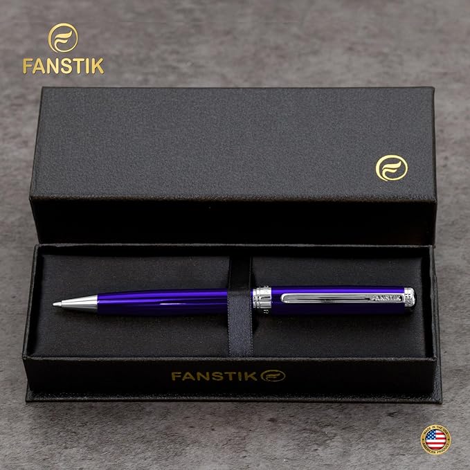 Customized Blue Luxury ballpoint pen (Made In USA) fancy gift set for women, Chrome Finish, Professional executive pen gift set for men (Lux Custom-BallPoint Blue)