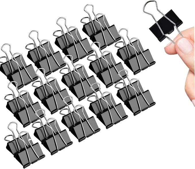 Small Binder Clips, 144 Pack, 1 Inch, Black, Standard 25mm, Metal Paper Clips, Fold Clamp, Office Clips, Capacity 0.47 Inch, Office and School Supplies