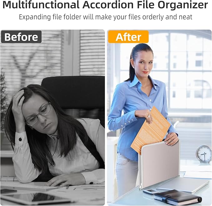 Fireproof Accordion File Organizer, Portable Expanding File Folder with Waterproof Zipper&Labels, Gray Document Organizer with 13 Pockets, File Organizer for Important Document/Paper Storage